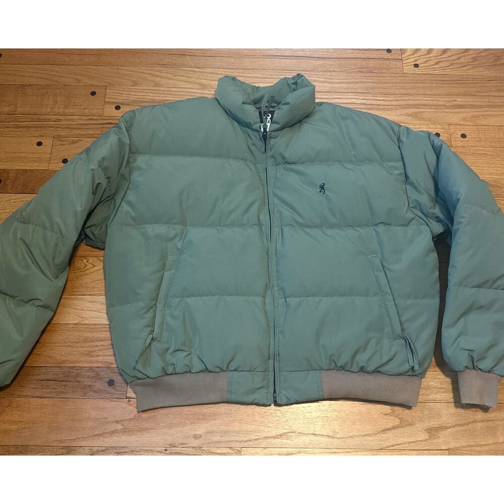 Vtg Browning Duck Down Puffer Jacket Mens Olive Green Insulated